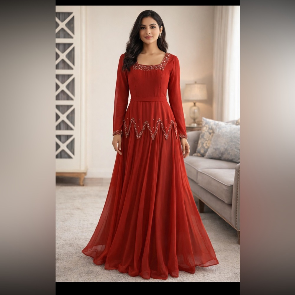 Elegant Red Beaded Women's Dress